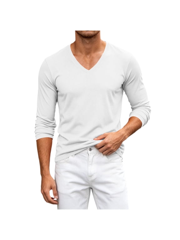Men's Long Sleeve V-Neck T-Shirt Soft Breathable Basic Tee Everyday Casual Top