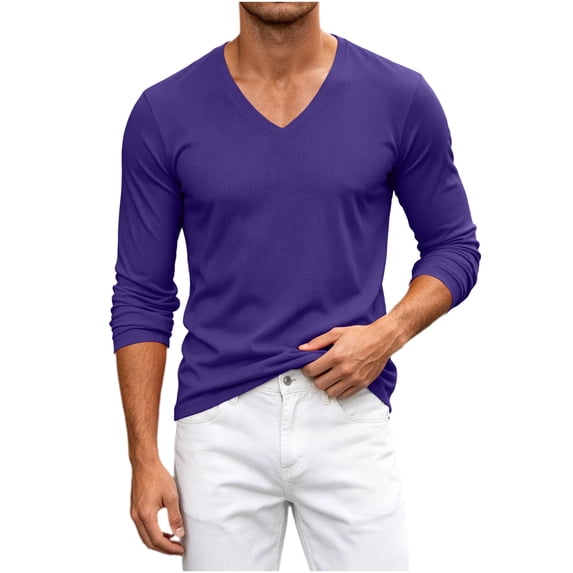 Rvwovn Men's Long Sleeve V-Neck T-Shirt Soft Breathable Basic Tee Everyday Casual Top