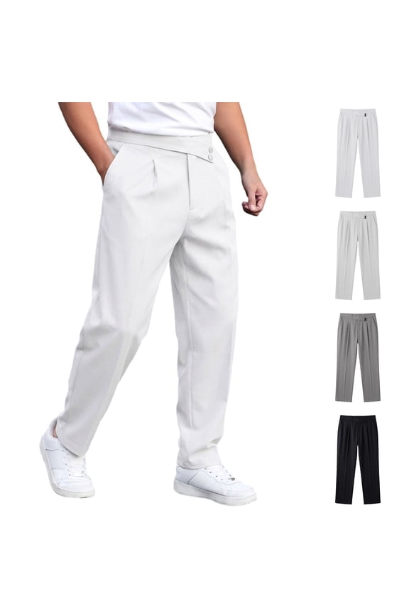 Men's Pleat-Front Dress Pants - Business Suit Trousers, Summer Casual Office Wear