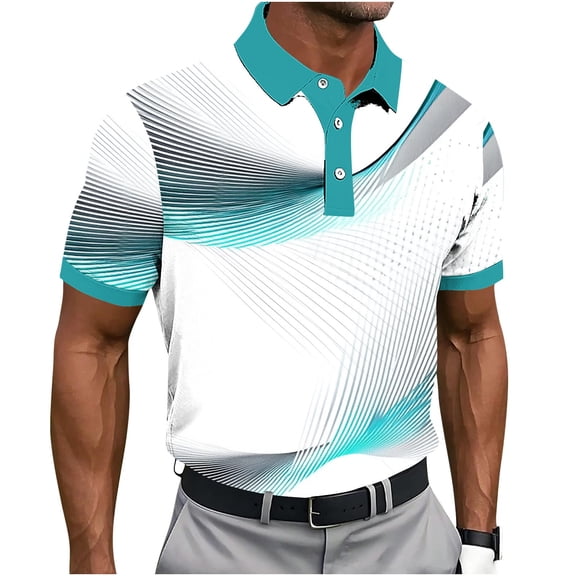 Rvwovn Men's Print Shirts Performance Collared Short Sleeve Button Tees for Golf & Casual Wear