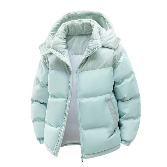 Rvwovn Men's Puffer Jacket – Thick Hooded Winter Coat with Corduroy Collar, Insulated Padded Parka