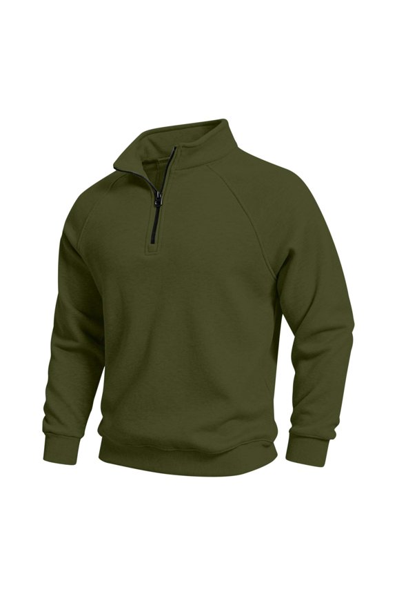 Men's Quarter-Zip Raglan Sleeve Sweatshirt, Solid Color Mock Neck Casual Fall Pullover Top