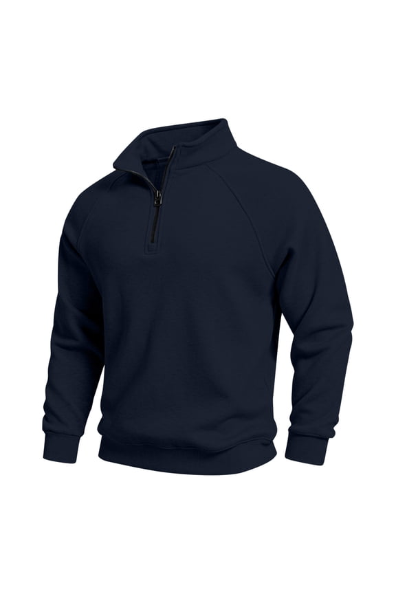 Men's Quarter-Zip Raglan Sleeve Sweatshirt, Solid Color Mock Neck Casual Fall Pullover Top