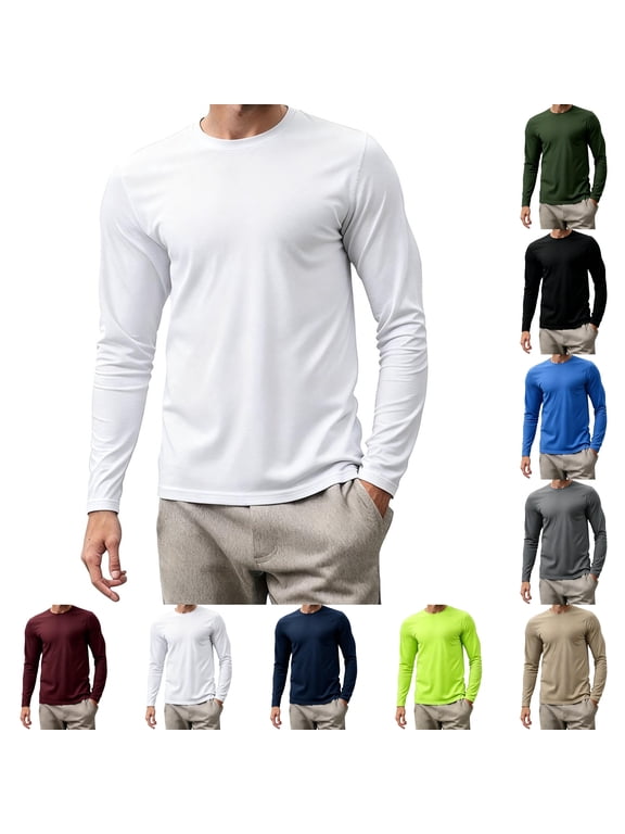 Men's Quick-Dry Long Sleeve Athletic Shirt - Moisture Wicking Crew Neck Running Top for Workout & Gym