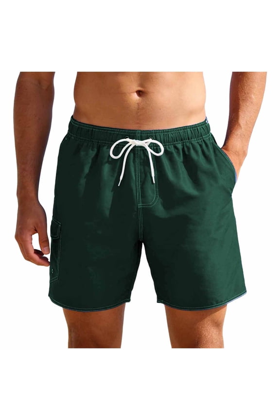 Men's Quick Dry Swim Trunks with Mesh Liner, Drawstring Waist Side Pocket Beach Shorts