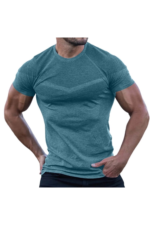 Men's Quick-Dry Workout T-Shirt, Short Sleeve Moisture Wicking Breathable Tee Casual Wear