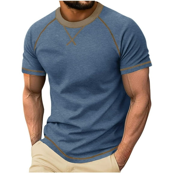 Rvwovn Men's Raglan Short Sleeve Shirts, Crewneck Exposed Seams Slim Fit Casual Tees Daily Wear