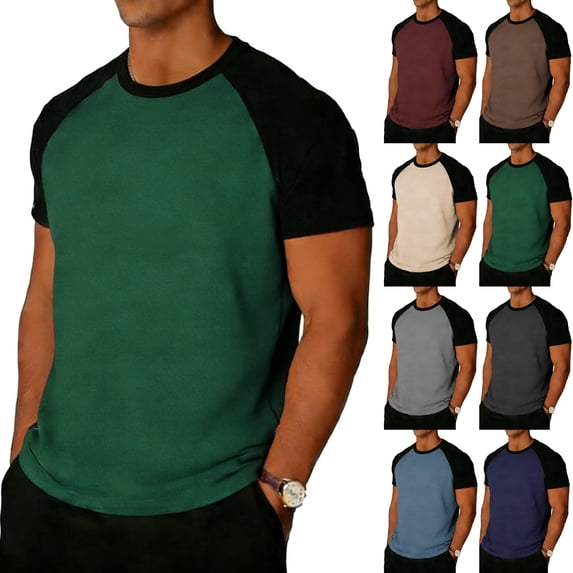 Rvwovn Men's Raglan Short Sleeve T-Shirt - Color Block Regular Fit Crewneck Casual Summer Tee