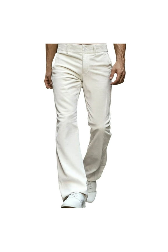 Men's Retro Bootcut Pants Corduroy Casual Bell Bottoms Comfort Trousers Vintage 70s Style