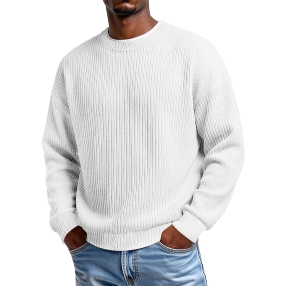Rvwovn Men's Ribbed Crewneck Sweater Long Sleeve Thick Thermal Loose Fit Fall Winter Pullover Top