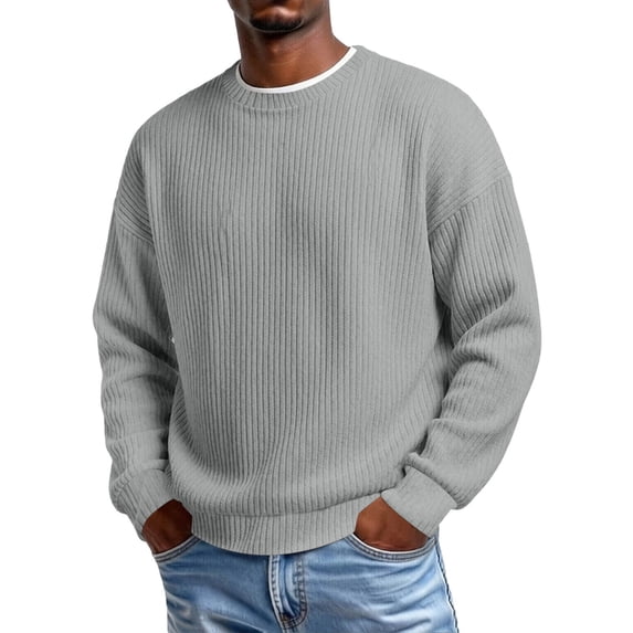 Rvwovn Men's Ribbed Crewneck Sweater Long Sleeve Thick Thermal Loose Fit Fall Winter Pullover Top