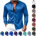 thumbnail image 1 of Rvwovn Men's Satin Long Sleeve Button Up Dress Shirt with Chest Pocket for Prom Wedding Club Events, 1 of 5
