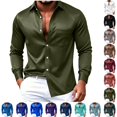 thumbnail image 1 of Rvwovn Men's Satin Long Sleeve Button Up Dress Shirt with Chest Pocket for Prom Wedding Club Events, 1 of 5