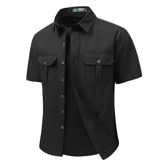 Rvwovn Men's Short Sleeve Button Down Shirts - Cargo Style Wicking Sun Protection Fishing Work Tops