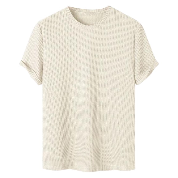 Rvwovn Men's Short Sleeve Crew Neck T-Shirt - Waffle Texture Casual Soft Comfy Tops for Summer Wear