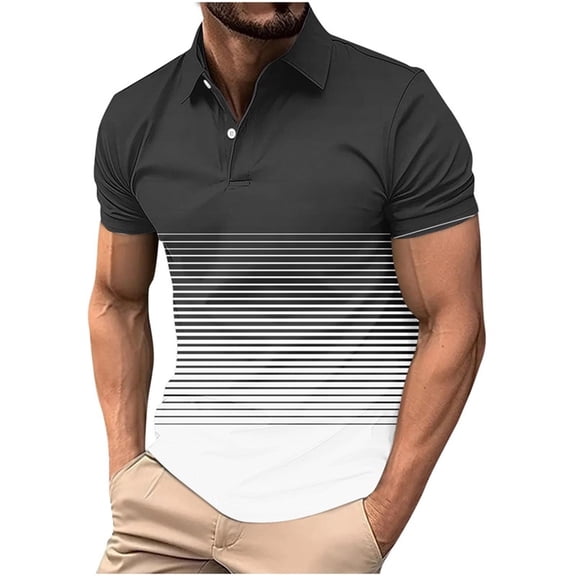 Rvwovn Men's Short Sleeve Golf Shirts - Casual Polka Dots Button Collared Slim Fit Summer Tops