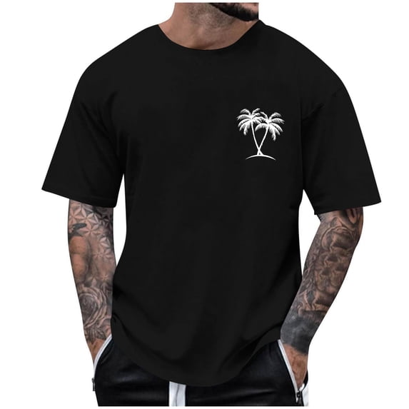 Rvwovn Men's Short Sleeve Graphic T-Shirt, Hawaiian Tropical Tree Printed Summer Casual Tee
