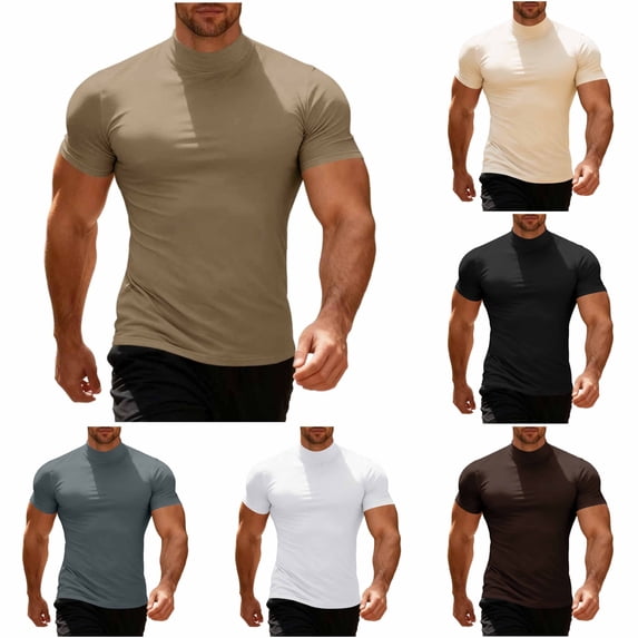 Rvwovn Men's Short Sleeve Mock Neck T-Shirts - Solid Basic Summer Pullover Tees