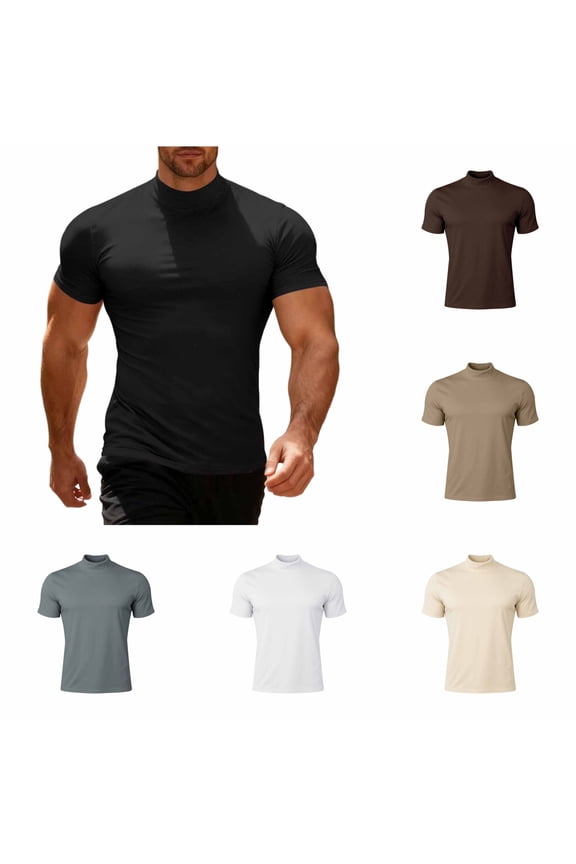 Men's Short Sleeve Mock Neck T-Shirts - Solid Basic Summer Pullover Tees