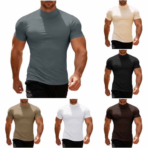 Rvwovn Men's Short Sleeve Mock Neck T-Shirts - Solid Basic Summer Pullover Tees
