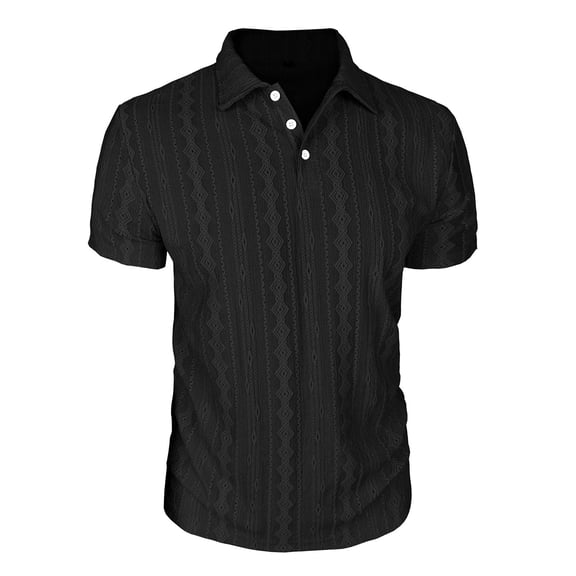 Rvwovn Men's Short Sleeve Tees Collared Textured Hollow Out Casual Shirts for Golf & Vacation