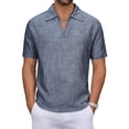 thumbnail image 1 of Rvwovn Men's Short Sleeve V-Neck Shirt - White Striped Cotton Blend Casual Daily Vacation Tee, 1 of 7