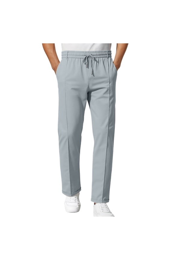 Men's Slim Fit Dress Pants - Drawstring Pleated Business Casual Work Trousers with Pockets