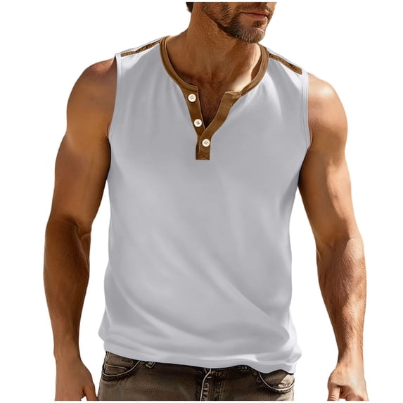 Rvwovn Men's Henley Button Tank Tops Slim Fit Muscle Casual Athletic Shirts for Gym Outdoor Beach