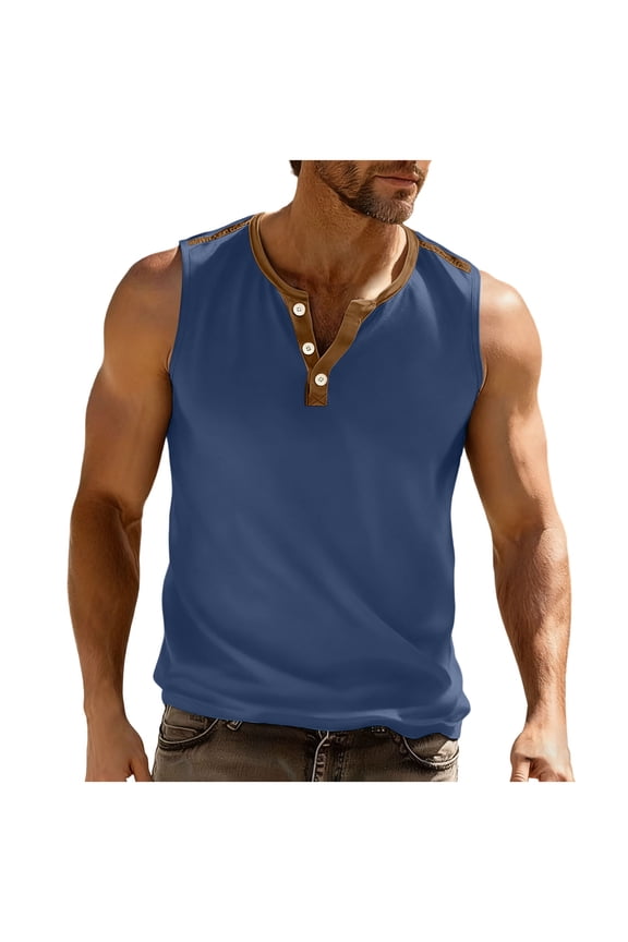 Men's Henley Button Tank Tops Slim Fit Muscle Casual Athletic Shirts for Gym Outdoor Beach
