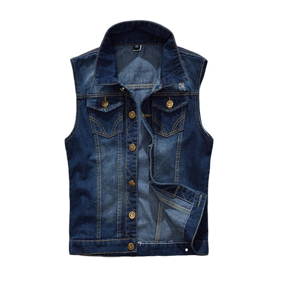 Rvwovn Men's Punk Studded Denim Vest Slim Fit Lapel Ripped Retro Jean Jackets for Rocker Casual