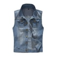 thumbnail image 1 of Rvwovn Men's Punk Studded Denim Vest Slim Fit Lapel Ripped Retro Jean Jackets for Rocker Casual, 1 of 7