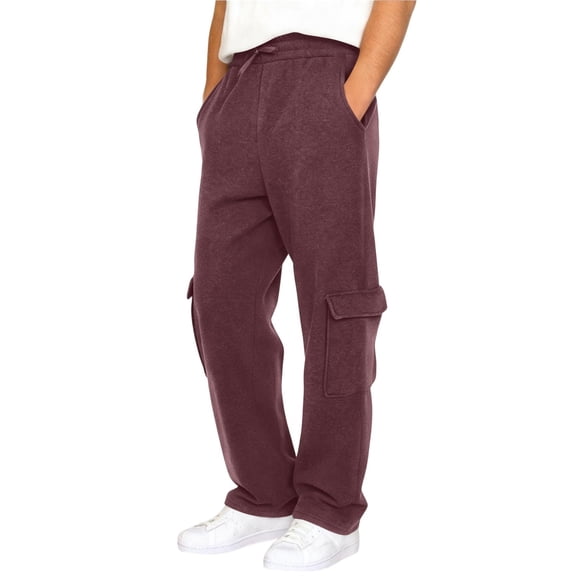 Rvwovn Men's Straight Leg Cargo Sweatpants - Relaxed Fit Drawstring Casual Joggers with Flap Pockets