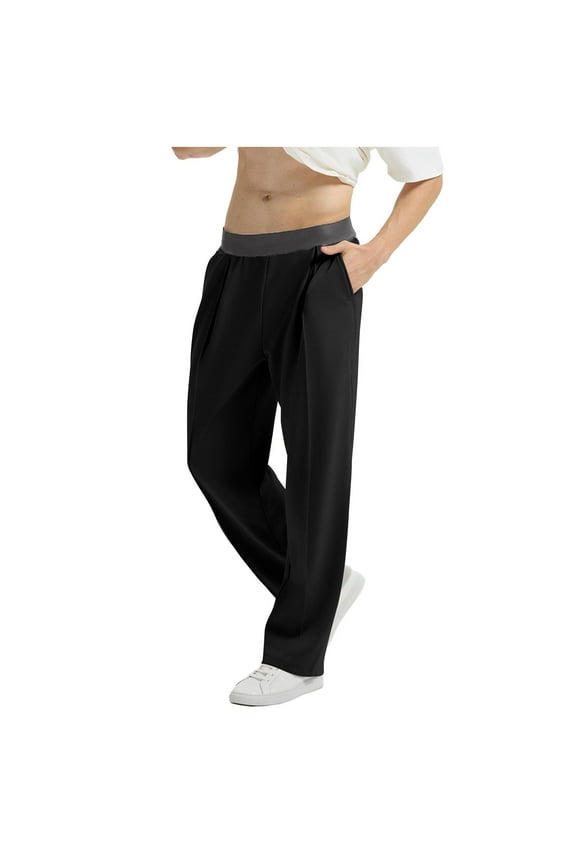 Men's Straight Leg Dress Pants, Elastic Waistband Business Formal Trousers for Work & Casual