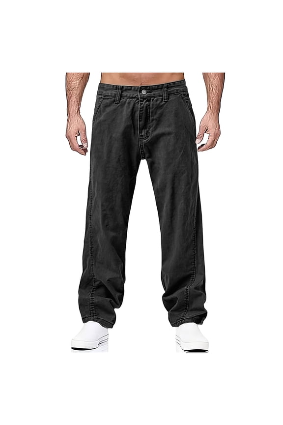 Men's Straight Leg Jeans, Distressed Washed Wide Leg Barrel Denim Pants for Casual Streetwear