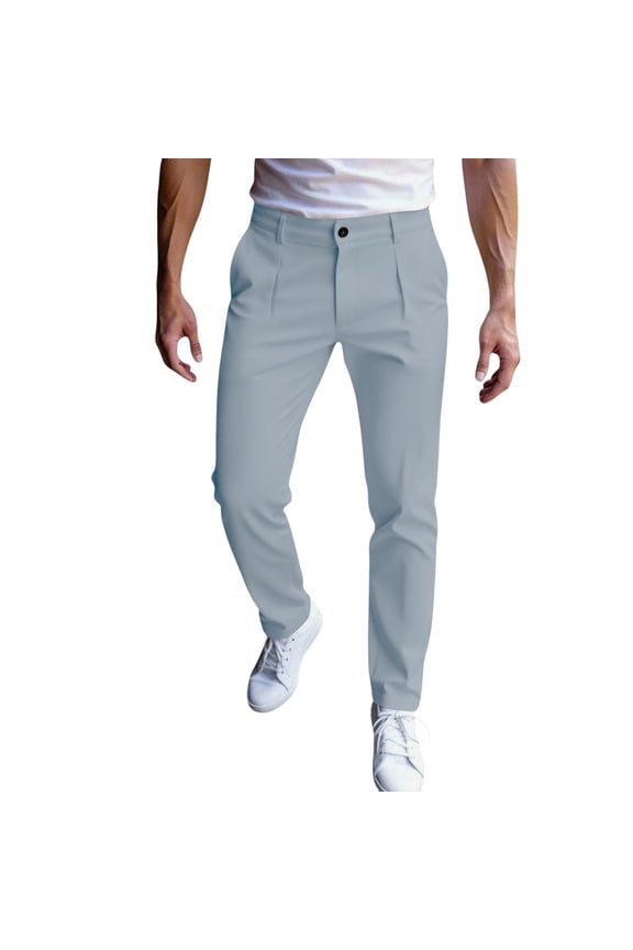 Men's Stretch Slim Fit Flat Front Chino Pants with Pleats for Work Business and Casual Wear