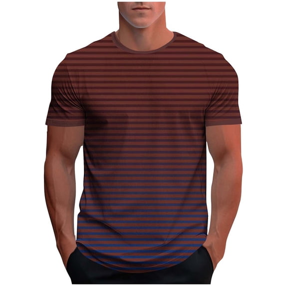 Rvwovn Men's Striped T-Shirt, Gradient Color Short Sleeve Crewneck Casual Basic Summer Tee