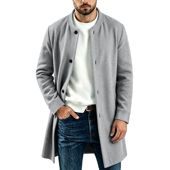 Rvwovn Men's Trench Jacket Button Down Long Sleeve Mid-Length Outerwear for Fall Winter Casual Leisure