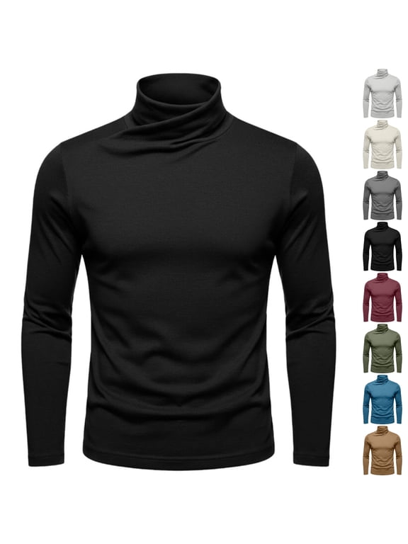 Men's Turtleneck Long Sleeve Tee, Soft Slim Fit Pullover Basy Layer T-Shirt Fall Winter Wear