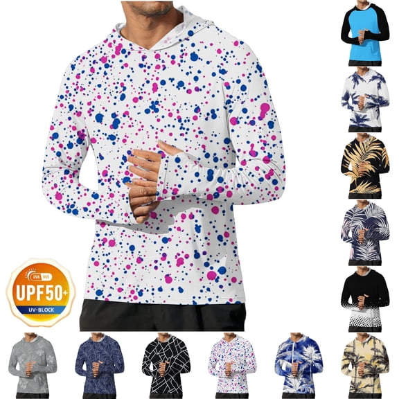 Rvwovn Men's UPF 50+ Long Sleeve Hooded Rash Guard, Sun Protection Quick Dry Swim Shirt with Thumb Holes