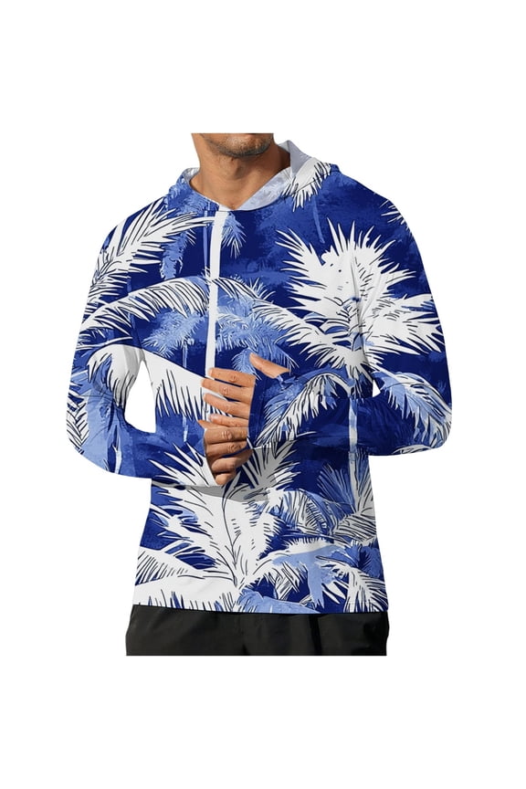 Men's UPF 50+ Long Sleeve Hooded Rash Guard, Sun Protection Quick Dry Swim Shirt with Thumb Holes