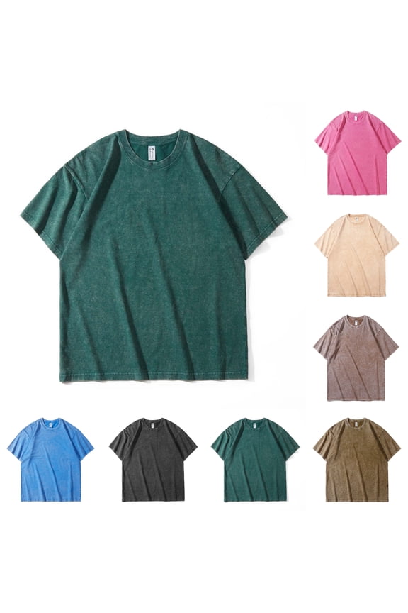 Men's Vintage Acid Wash T-Shirt Casual Short Sleeve Drop Shoulder Round Neck Tee