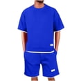 thumbnail image 1 of Rvwovn Men's Waffle-Knit 2-Piece Outfit Crew Neck T-Shirt & Casual Shorts Set for Summer Wear, 1 of 7