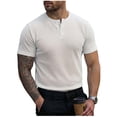 thumbnail image 1 of Rvwovn Men's Waffle Knit Henley T-Shirt, Short Sleeve Button Crew Neck Casual Tee Basic Solid Top, 1 of 7