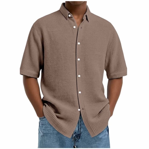 Rvwovn Men's Waffle Knit Summer Shirts (S-5XL) Short Sleeve Button-Down Tops for Beach, Business and Casual Wear