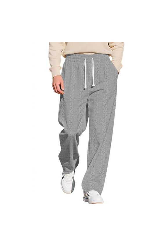 Men's Wide Leg Sweatpants - Baggy Loose Fit Cable Knit Pants with Elastic Waist and Drawstring