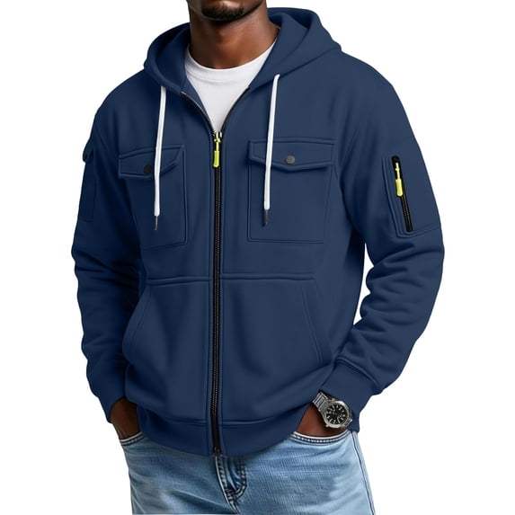 Rvwovn Men's Zip Up Hooded Jacket Utility Multi-Pocket Casual Fall Winter Outerwear Sizes S-3X
