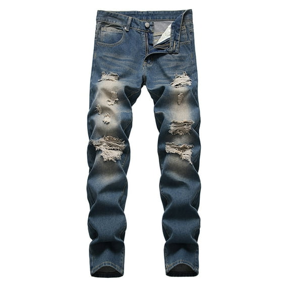 Rvwovn Slim Skinny Jeans for Men - Ripped Distressed Straight Leg Fashion Denim Pants