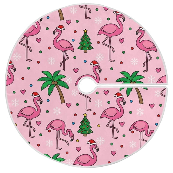 Rvynso Christmas Tree Skirt Palm Christmas Flamingo Pattern Xmas Ornament Home Decorations 35.4"