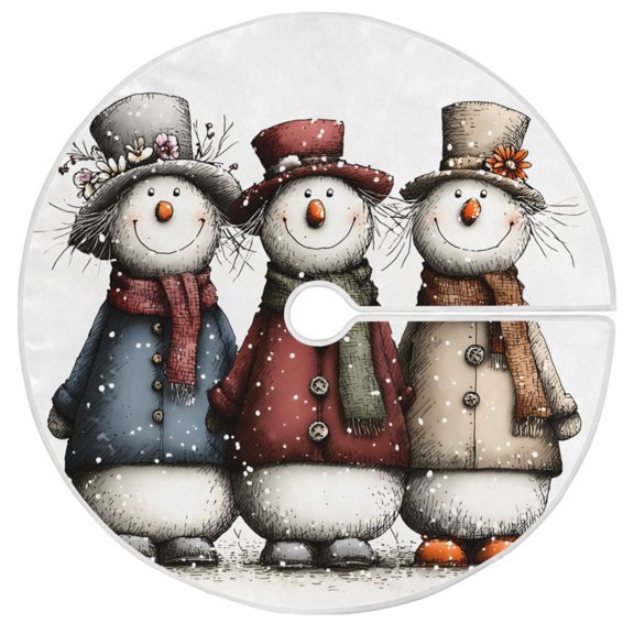 Rvynso Christmas Tree Skirt Three Snowmans Pattern Xmas Ornament Home Decorations 35.4"