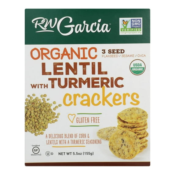Rw Garcia Organic Lentil with Turmeric Crackers Gluten Free, 5.5oz (Pack of 6)